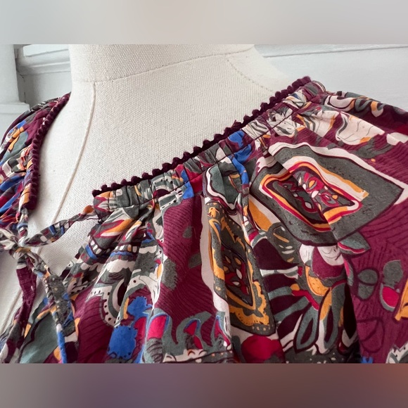 Sundance Belladonna Beauty Peasant Blouse 3/4 Sleeve Floral Cotton Top - Picture 8 of 16